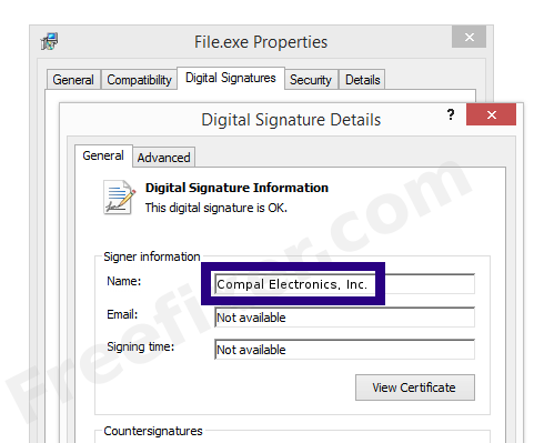 Screenshot of the Compal Electronics, Inc. certificate